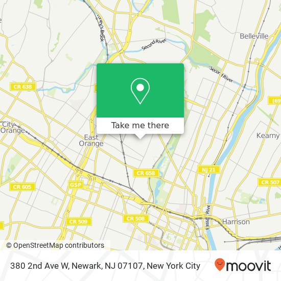 Mapa de 380 2nd Ave W, Newark, NJ 07107