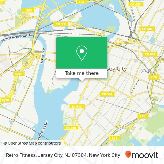 Mapa de Retro Fitness, Jersey City, NJ 07304