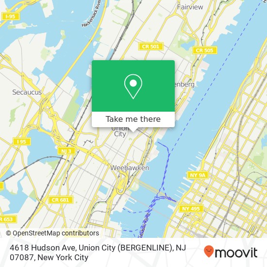 Mapa de 4618 Hudson Ave, Union City (BERGENLINE), NJ 07087