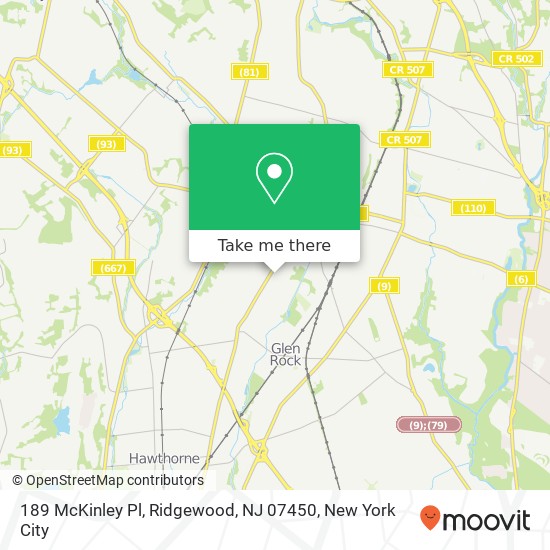 Mapa de 189 McKinley Pl, Ridgewood, NJ 07450