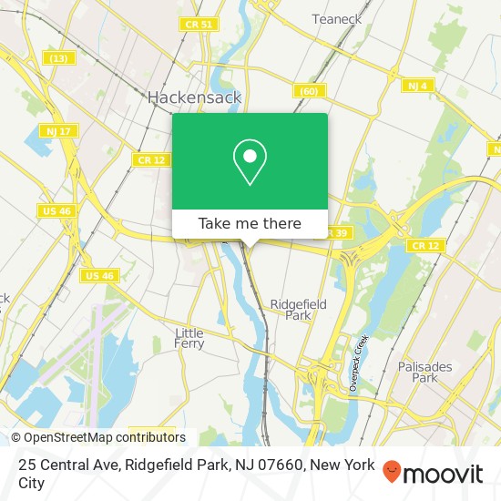 Mapa de 25 Central Ave, Ridgefield Park, NJ 07660