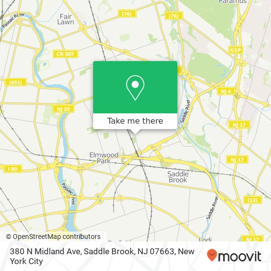 Mapa de 380 N Midland Ave, Saddle Brook, NJ 07663