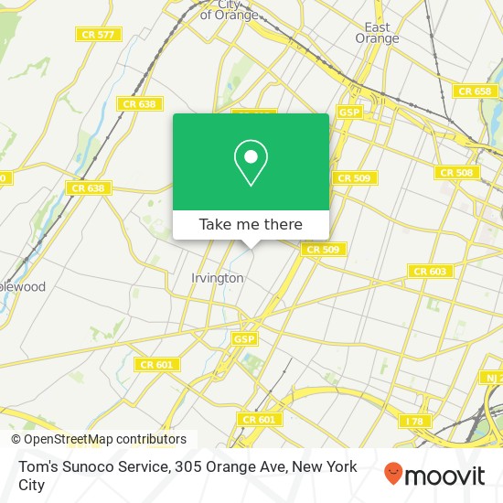 Mapa de Tom's Sunoco Service, 305 Orange Ave