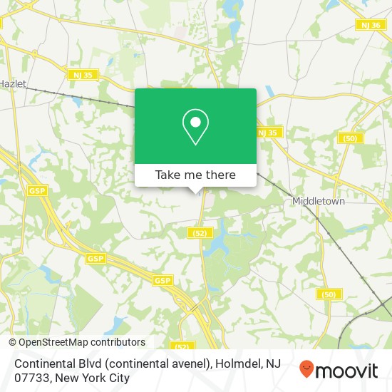Mapa de Continental Blvd (continental avenel), Holmdel, NJ 07733
