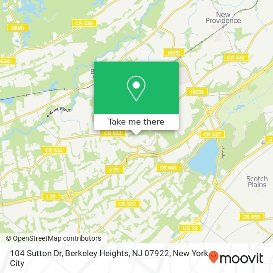 Mapa de 104 Sutton Dr, Berkeley Heights, NJ 07922