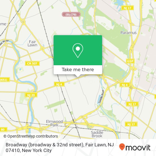 Mapa de Broadway (broadway & 32nd street), Fair Lawn, NJ 07410