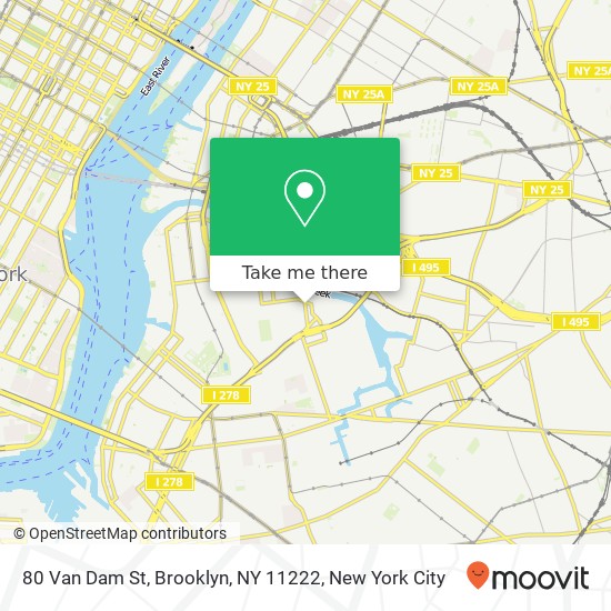 Mapa de 80 Van Dam St, Brooklyn, NY 11222