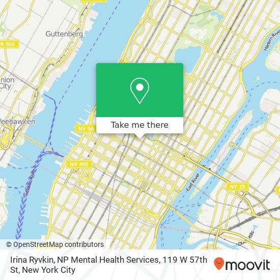 Mapa de Irina Ryvkin, NP Mental Health Services, 119 W 57th St