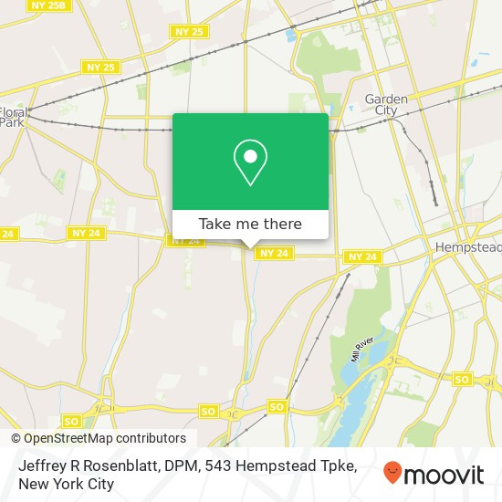 Mapa de Jeffrey R Rosenblatt, DPM, 543 Hempstead Tpke