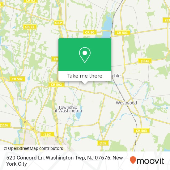 Mapa de 520 Concord Ln, Washington Twp, NJ 07676