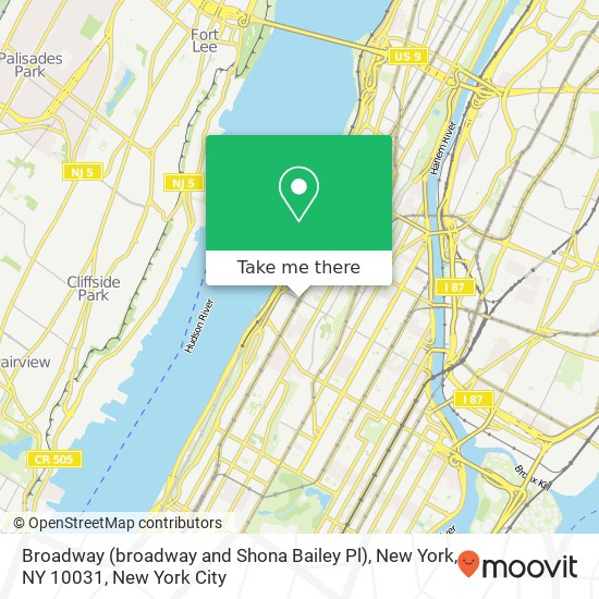 Broadway (broadway and Shona Bailey Pl), New York, NY 10031 map