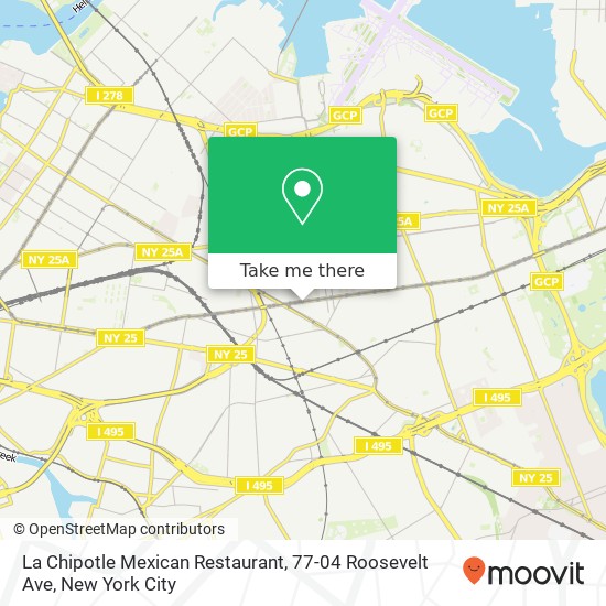 Mapa de La Chipotle Mexican Restaurant, 77-04 Roosevelt Ave