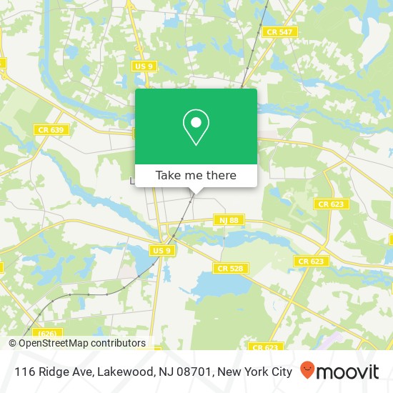 Mapa de 116 Ridge Ave, Lakewood, NJ 08701