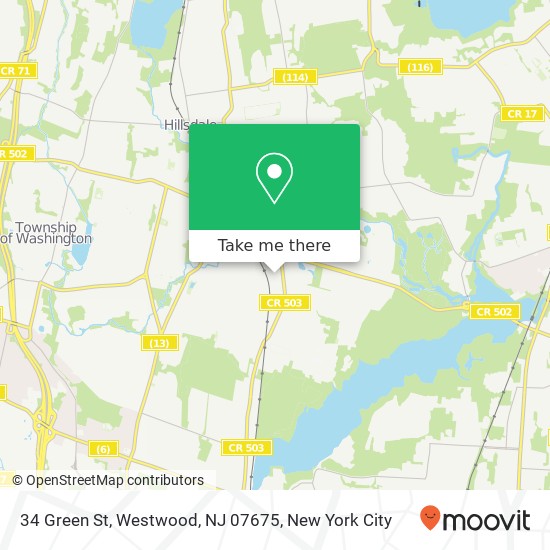 Mapa de 34 Green St, Westwood, NJ 07675