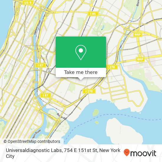 Mapa de Universaldiagnostic Labs, 754 E 151st St