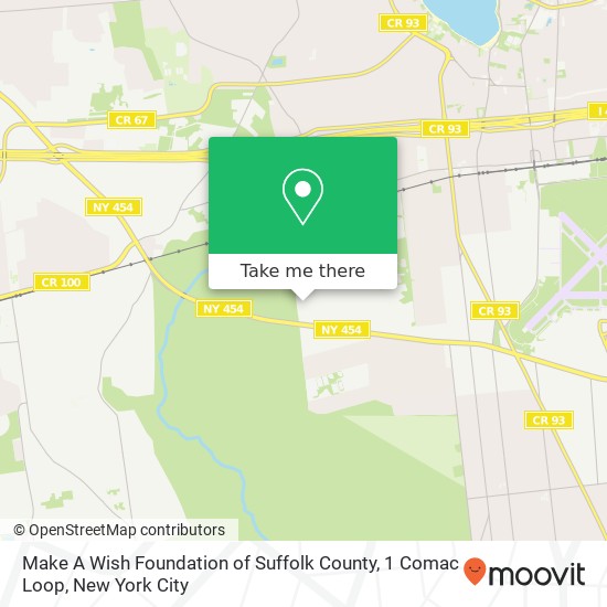 Mapa de Make A Wish Foundation of Suffolk County, 1 Comac Loop