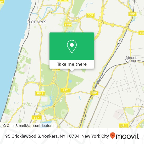 Mapa de 95 Cricklewood S, Yonkers, NY 10704