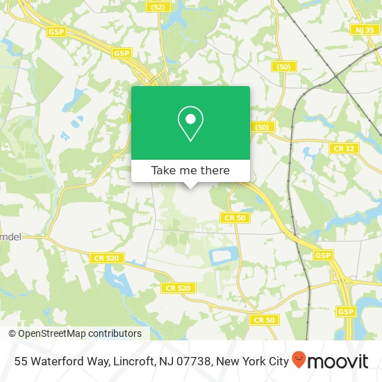 Mapa de 55 Waterford Way, Lincroft, NJ 07738