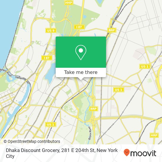 Mapa de Dhaka Discount Grocery, 281 E 204th St