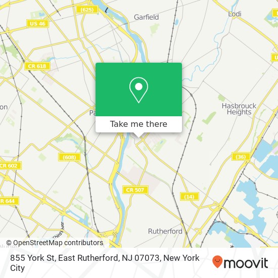 Mapa de 855 York St, East Rutherford, NJ 07073