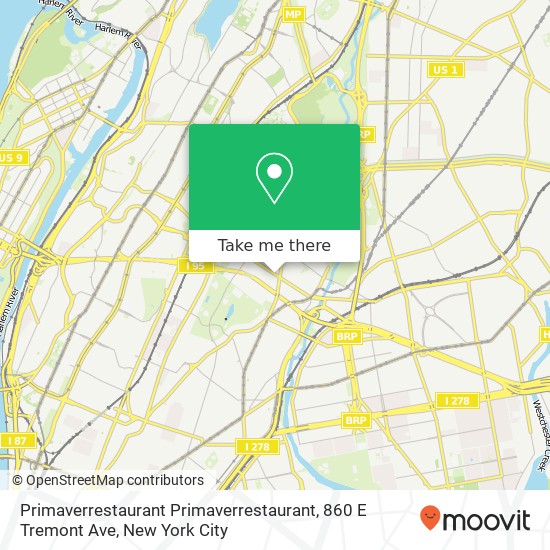 Mapa de Primaverrestaurant Primaverrestaurant, 860 E Tremont Ave