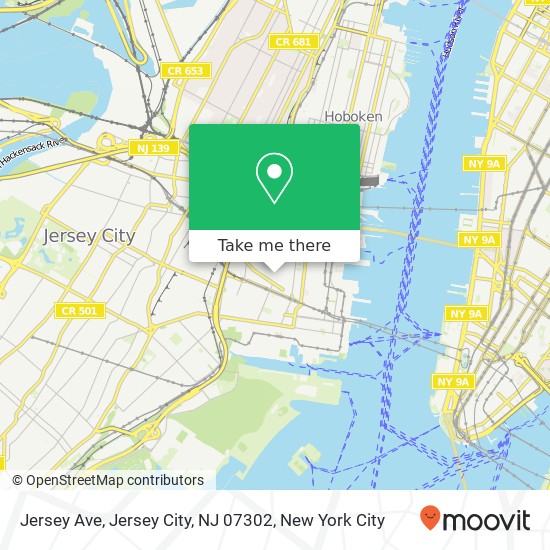 Mapa de Jersey Ave, Jersey City, NJ 07302