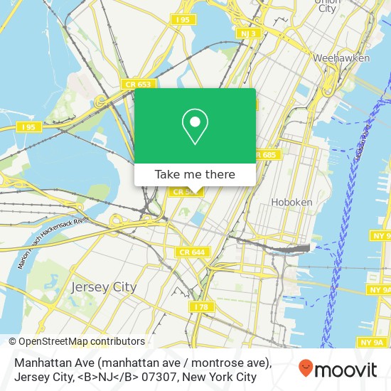 Mapa de Manhattan Ave (manhattan ave / montrose ave), Jersey City, <B>NJ< / B> 07307