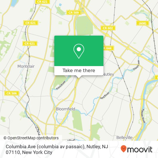 Mapa de Columbia Ave (columbia av passaic), Nutley, NJ 07110