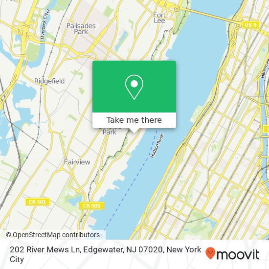 Mapa de 202 River Mews Ln, Edgewater, NJ 07020