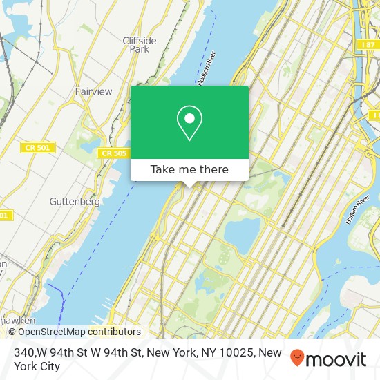 Mapa de 340,W 94th St W 94th St, New York, NY 10025
