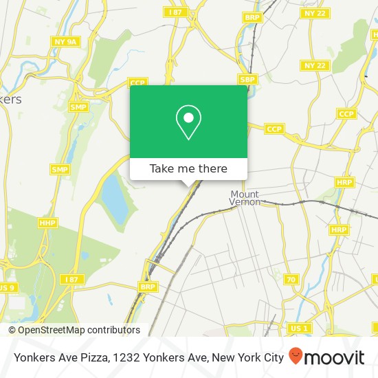 Mapa de Yonkers Ave Pizza, 1232 Yonkers Ave