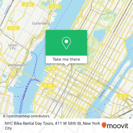 NYC Bike Rental Day Tours, 411 W 58th St map