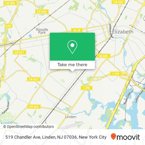 Mapa de 519 Chandler Ave, Linden, NJ 07036