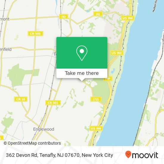 Mapa de 362 Devon Rd, Tenafly, NJ 07670