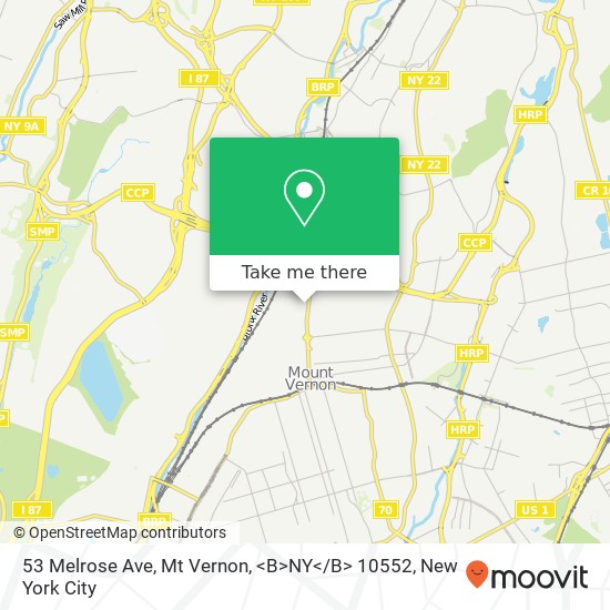 Mapa de 53 Melrose Ave, Mt Vernon, <B>NY< / B> 10552