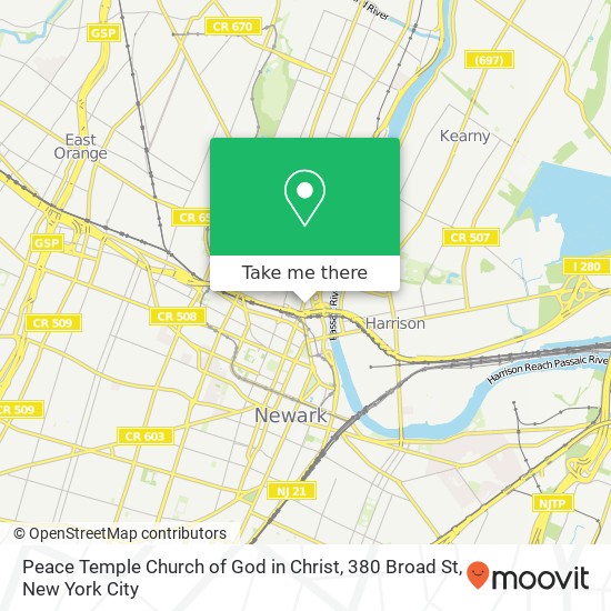 Peace Temple Church of God in Christ, 380 Broad St map