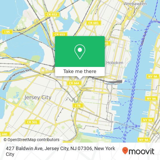 Mapa de 427 Baldwin Ave, Jersey City, NJ 07306