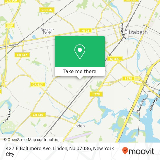 Mapa de 427 E Baltimore Ave, Linden, NJ 07036