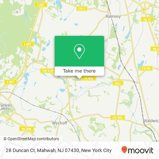 Mapa de 28 Duncan Ct, Mahwah, NJ 07430