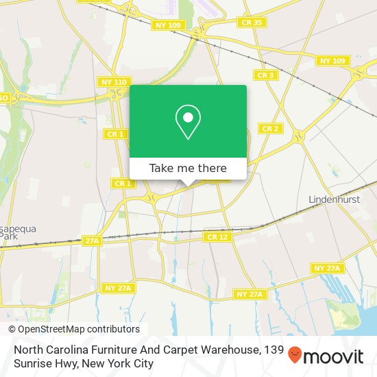 North Carolina Furniture And Carpet Warehouse, 139 Sunrise Hwy map