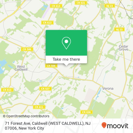 Mapa de 71 Forest Ave, Caldwell (WEST CALDWELL), NJ 07006