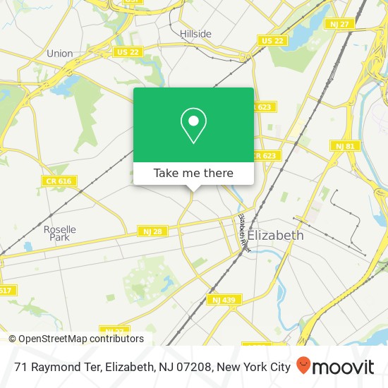 Mapa de 71 Raymond Ter, Elizabeth, NJ 07208