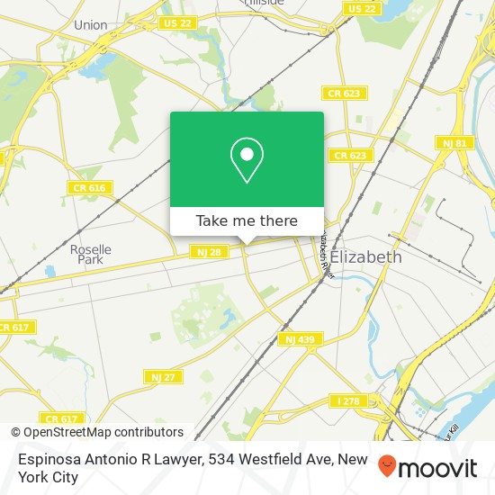 Mapa de Espinosa Antonio R Lawyer, 534 Westfield Ave