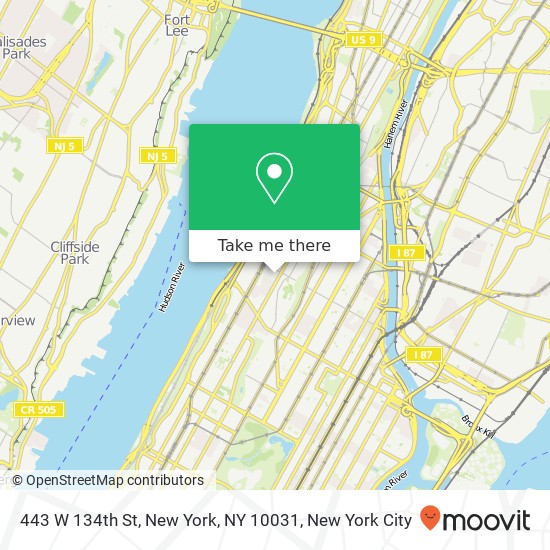 Mapa de 443 W 134th St, New York, NY 10031