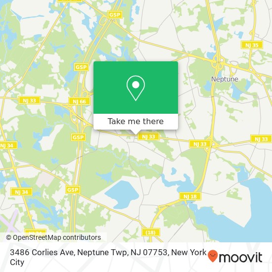 Mapa de 3486 Corlies Ave, Neptune Twp, NJ 07753