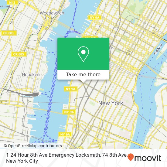 Mapa de 1 24 Hour 8th Ave Emergency Locksmith, 74 8th Ave