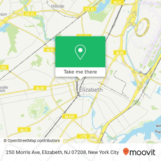 Mapa de 250 Morris Ave, Elizabeth, NJ 07208