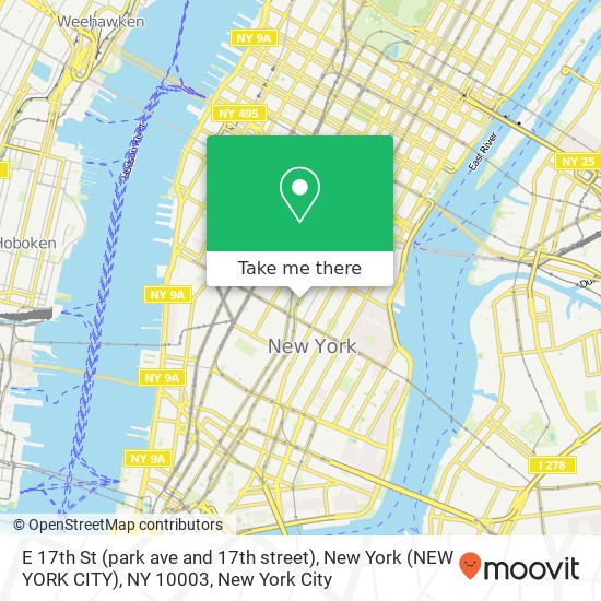 E 17th St (park ave and 17th street), New York (NEW YORK CITY), NY 10003 map