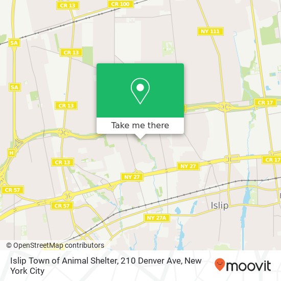 Islip Town of Animal Shelter, 210 Denver Ave map