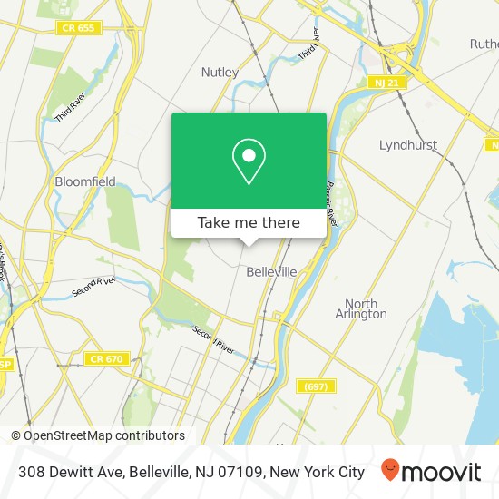 Mapa de 308 Dewitt Ave, Belleville, NJ 07109
